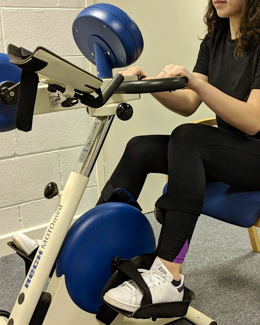 Patient on exercise bike